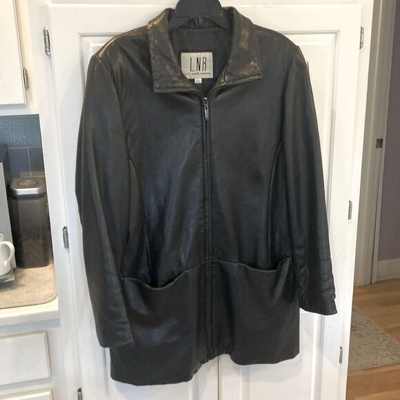LNR Black Leather Zip Up Thermal Jacket Large - Picture 2 of 12